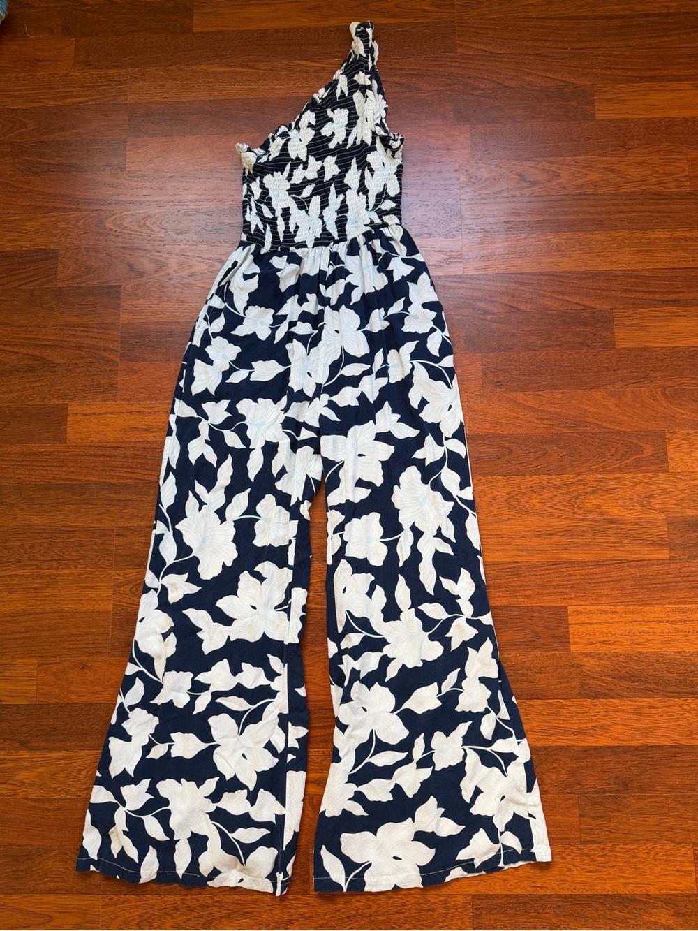 Japna Navy & White One-Shoulder Floral Jumpsuit